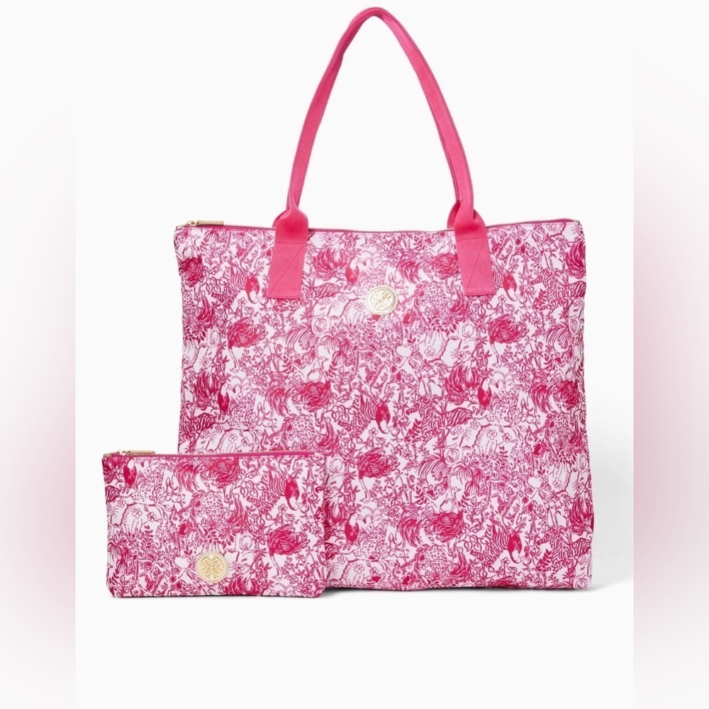 Lilly Pulitzer Raspberry Rouge Floral Piper Packable Tote - Picture 6 of 7